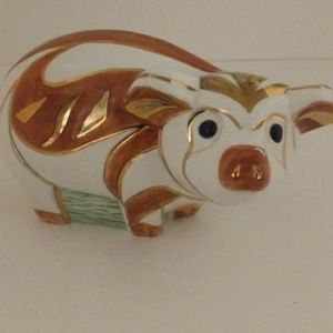Ceramic Piggy Figurine with 14K Gold Designs